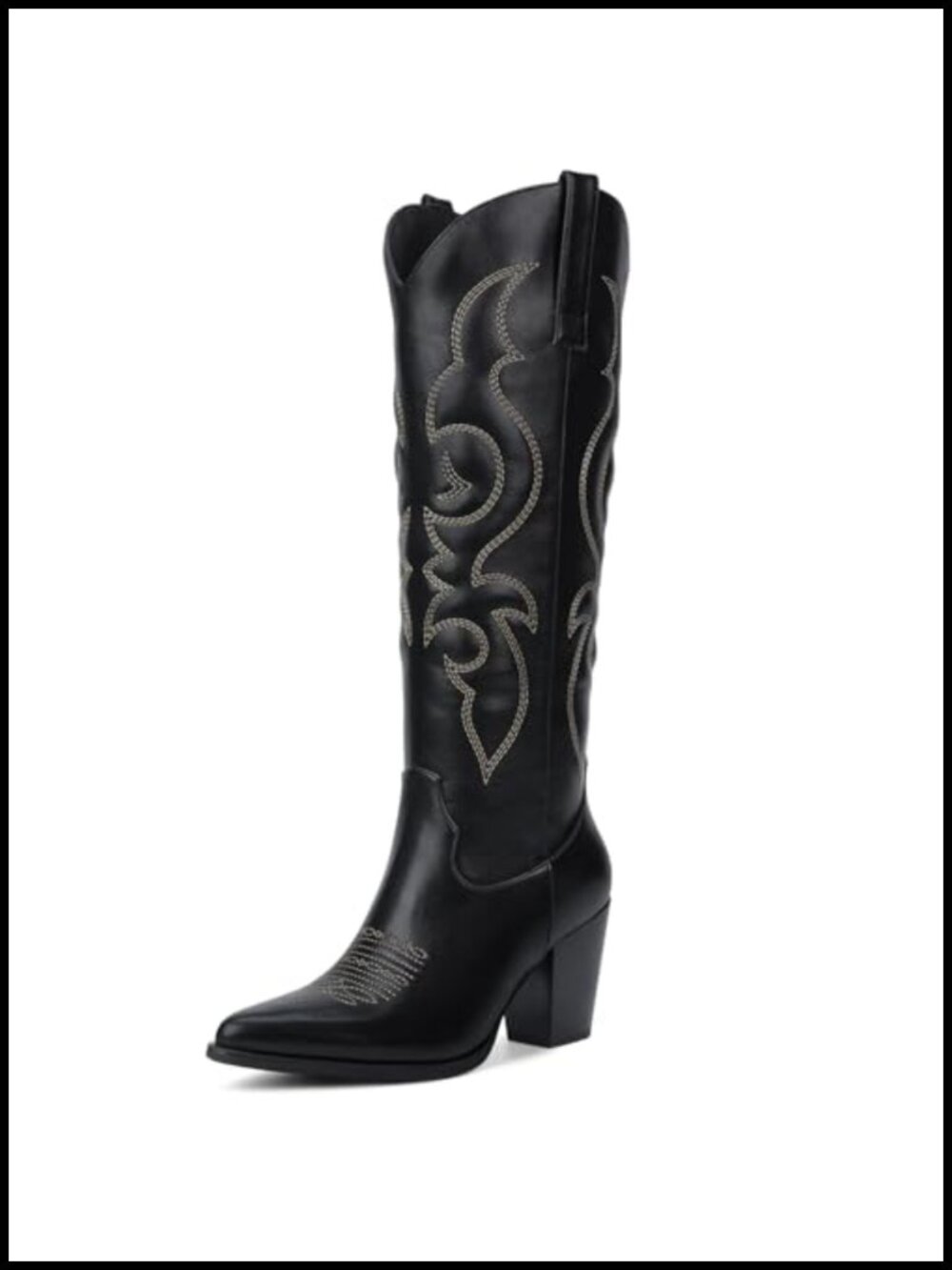 Faux Leather Cowboy Boots Knee High Western Block Heel Women